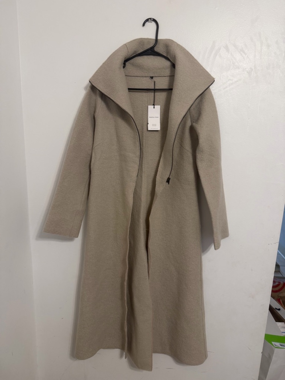 Long Cream Open Front Wool Coat - Picture 2 of 6
